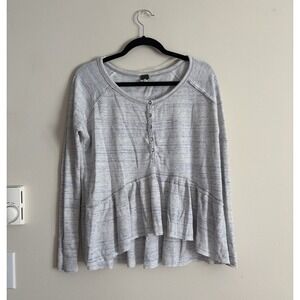 Free People We the Free Coastline Thermal Peplum Henley‎ Top Small Light Blue